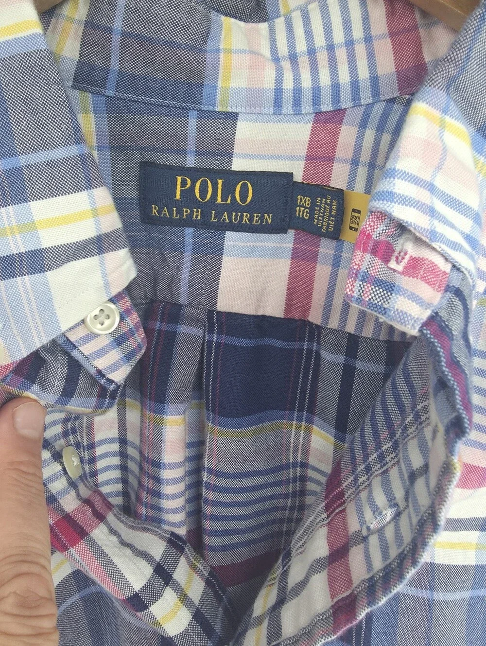 Polo Ralph Lauren Shirt Mens 1XB Blue Gingham Plaid Button Down Long Sleeve